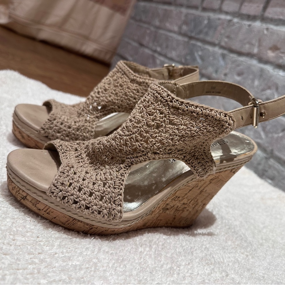 Audrey Brooke Beige Wedge Sandals